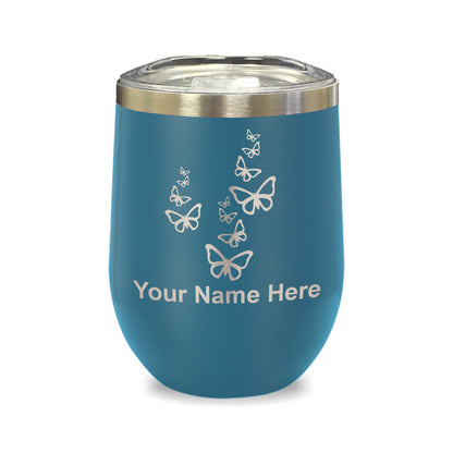 LaserGram Double Wall Stainless Steel Wine Glass, Butterflies, Personalized Engraving Included