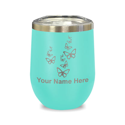 LaserGram Double Wall Stainless Steel Wine Glass, Butterflies, Personalized Engraving Included