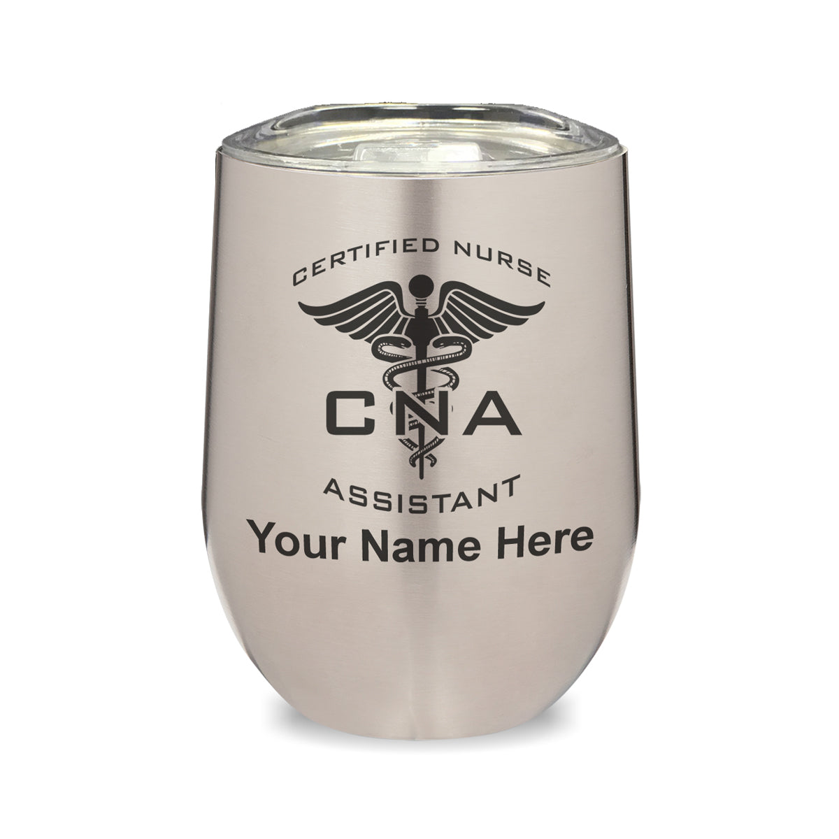 LaserGram Double Wall Stainless Steel Wine Glass, CNA Certified Nurse Assistant, Personalized Engraving Included