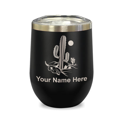 LaserGram Double Wall Stainless Steel Wine Glass, Cactus, Personalized Engraving Included
