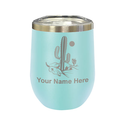 LaserGram Double Wall Stainless Steel Wine Glass, Cactus, Personalized Engraving Included