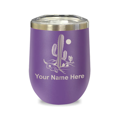 LaserGram Double Wall Stainless Steel Wine Glass, Cactus, Personalized Engraving Included