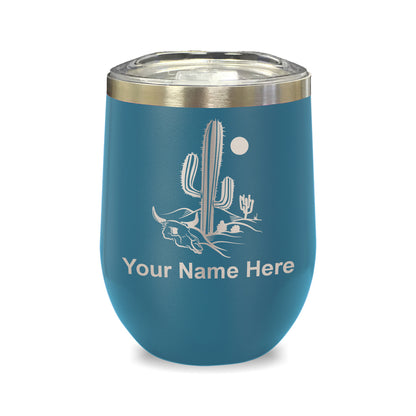 LaserGram Double Wall Stainless Steel Wine Glass, Cactus, Personalized Engraving Included