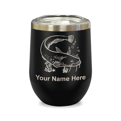 LaserGram Double Wall Stainless Steel Wine Glass, Catfish, Personalized Engraving Included
