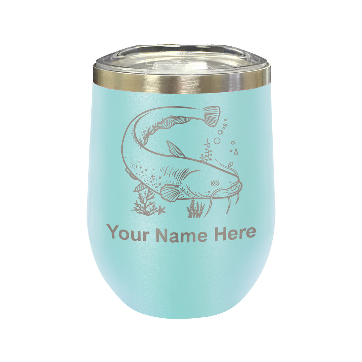 LaserGram Double Wall Stainless Steel Wine Glass, Catfish, Personalized Engraving Included