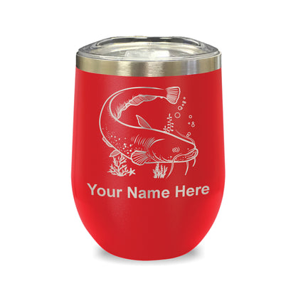 LaserGram Double Wall Stainless Steel Wine Glass, Catfish, Personalized Engraving Included
