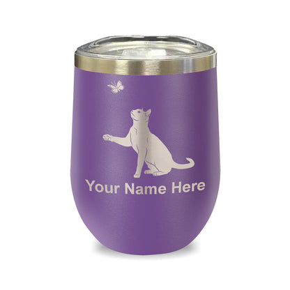 LaserGram Double Wall Stainless Steel Wine Glass, Cat with Butterfly, Personalized Engraving Included