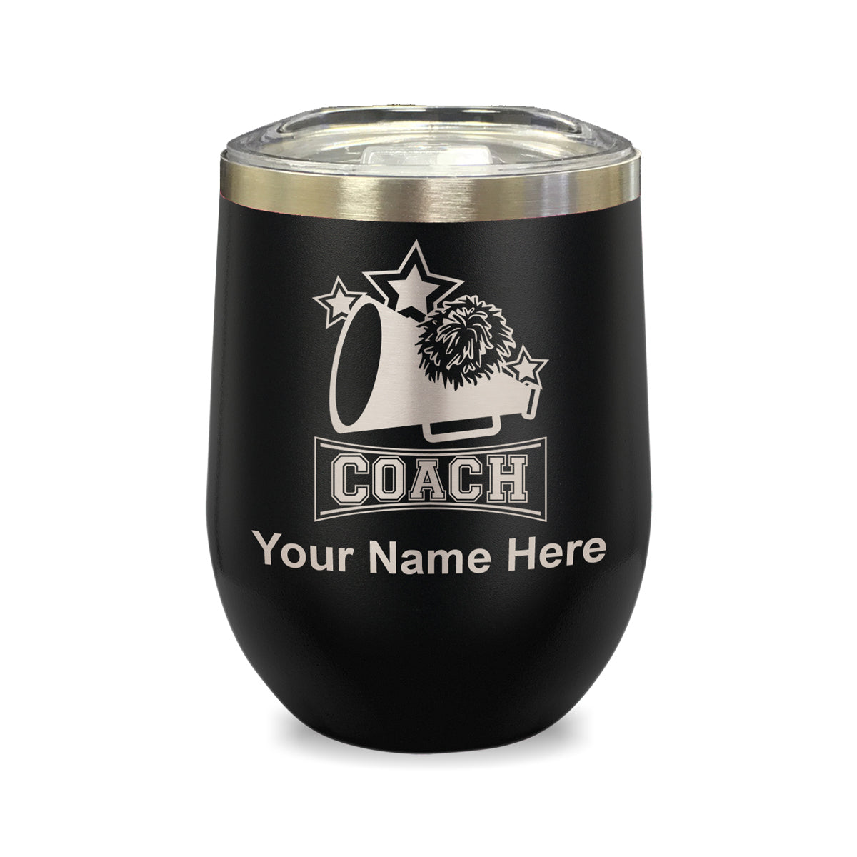 LaserGram Double Wall Stainless Steel Wine Glass, Cheerleading Coach, Personalized Engraving Included
