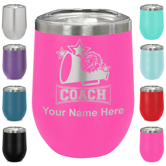 LaserGram Double Wall Stainless Steel Wine Glass, Cheerleading Coach, Personalized Engraving Included