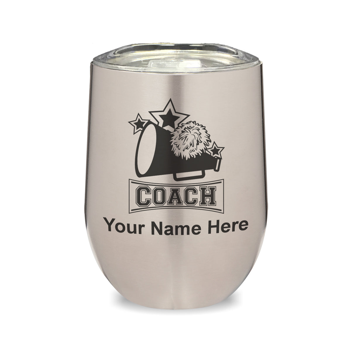 LaserGram Double Wall Stainless Steel Wine Glass, Cheerleading Coach, Personalized Engraving Included