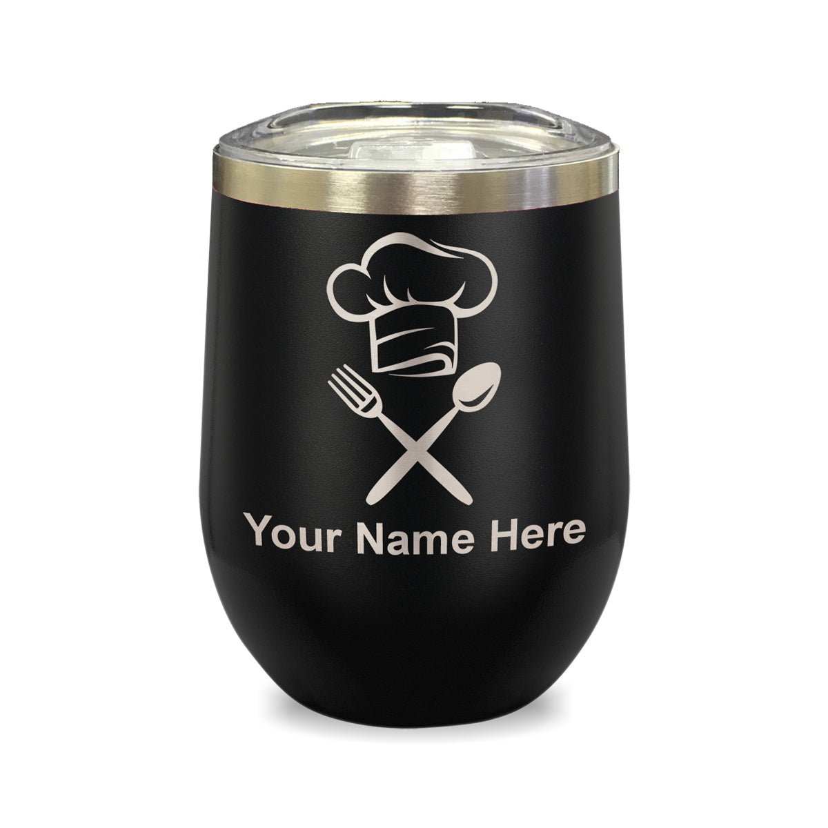 LaserGram Double Wall Stainless Steel Wine Glass, Chef Hat, Personalized Engraving Included