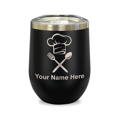 LaserGram Double Wall Stainless Steel Wine Glass, Chef Hat, Personalized Engraving Included