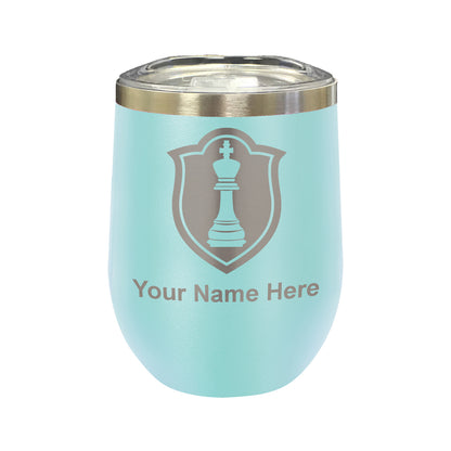 LaserGram Double Wall Stainless Steel Wine Glass, Chess King, Personalized Engraving Included
