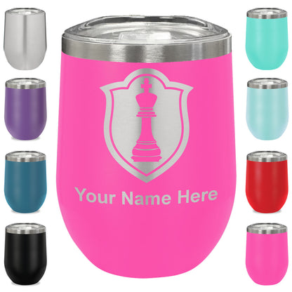 LaserGram Double Wall Stainless Steel Wine Glass, Chess King, Personalized Engraving Included