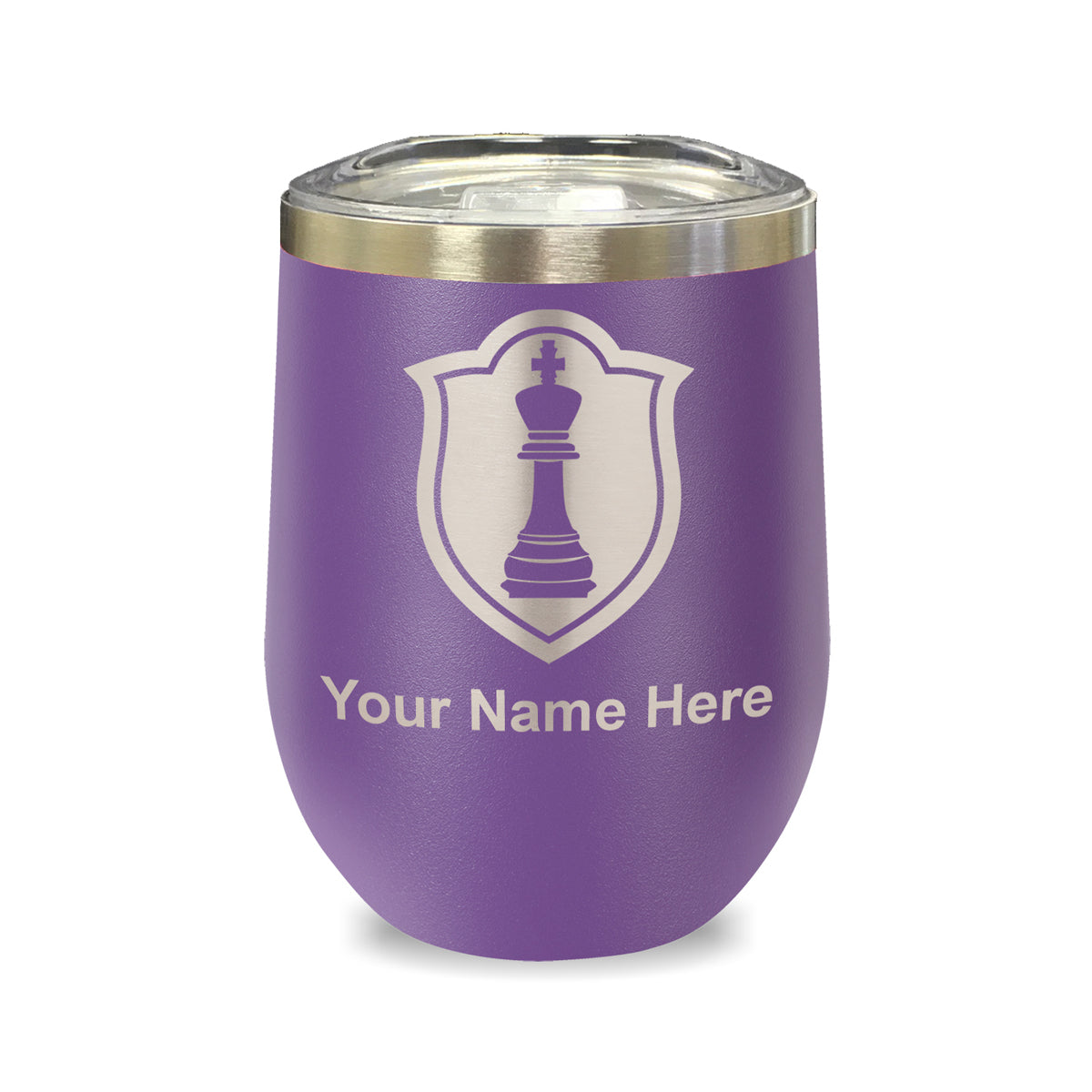 LaserGram Double Wall Stainless Steel Wine Glass, Chess King, Personalized Engraving Included