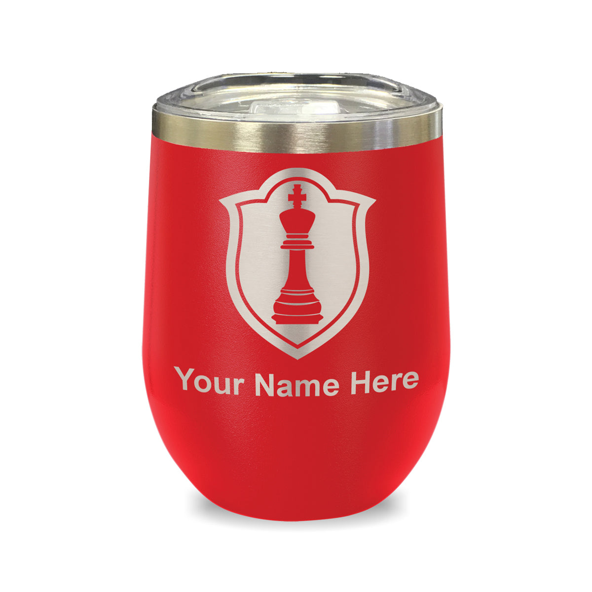 LaserGram Double Wall Stainless Steel Wine Glass, Chess King, Personalized Engraving Included