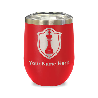 LaserGram Double Wall Stainless Steel Wine Glass, Chess King, Personalized Engraving Included
