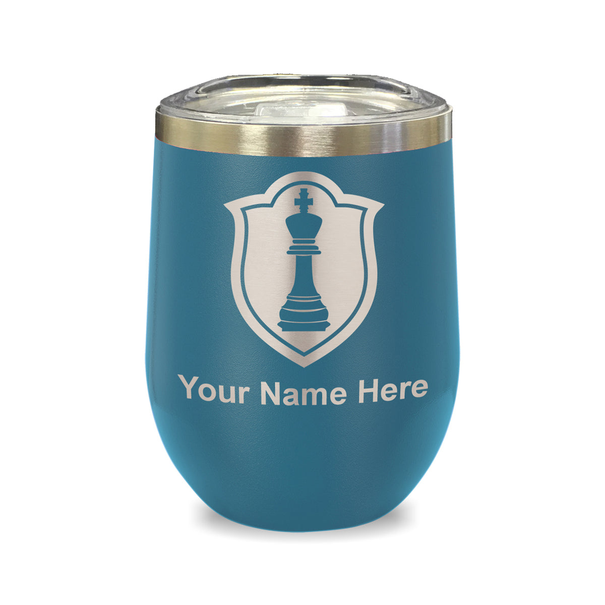 LaserGram Double Wall Stainless Steel Wine Glass, Chess King, Personalized Engraving Included