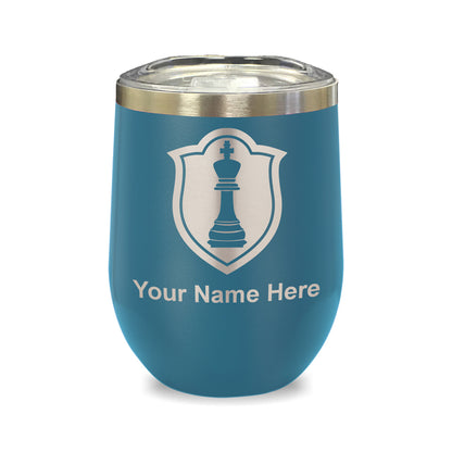 LaserGram Double Wall Stainless Steel Wine Glass, Chess King, Personalized Engraving Included