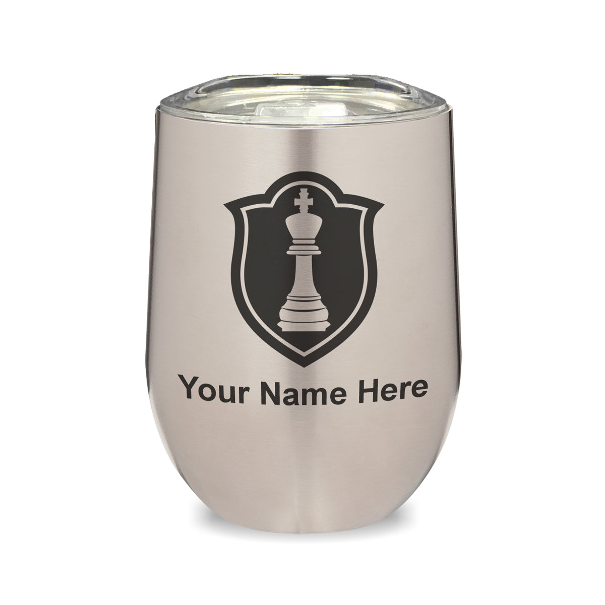LaserGram Double Wall Stainless Steel Wine Glass, Chess King, Personalized Engraving Included