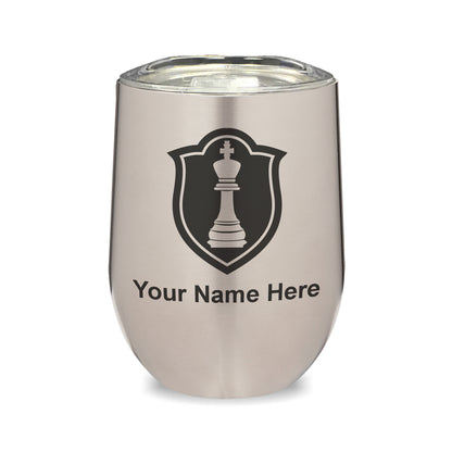 LaserGram Double Wall Stainless Steel Wine Glass, Chess King, Personalized Engraving Included