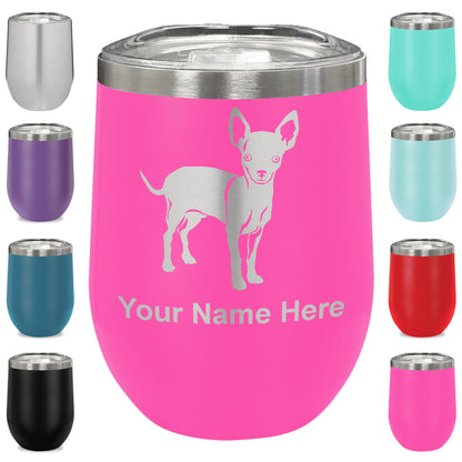 LaserGram Double Wall Stainless Steel Wine Glass, Chihuahua Dog, Personalized Engraving Included