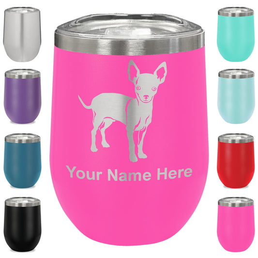 LaserGram Double Wall Stainless Steel Wine Glass, Chihuahua Dog, Personalized Engraving Included