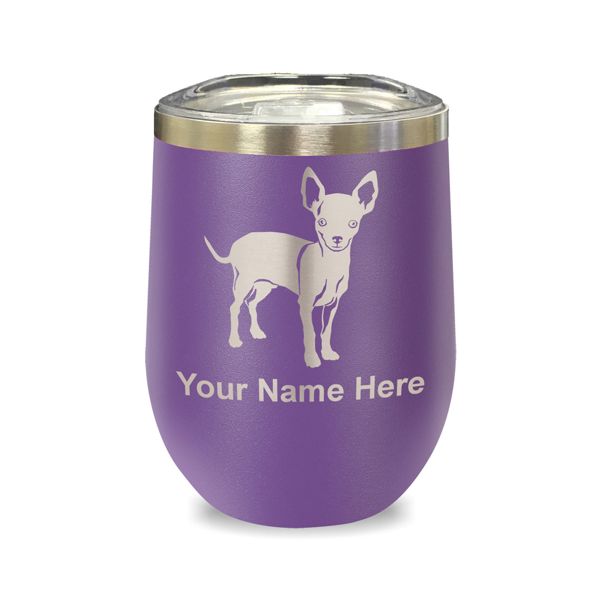 LaserGram Double Wall Stainless Steel Wine Glass, Chihuahua Dog, Personalized Engraving Included