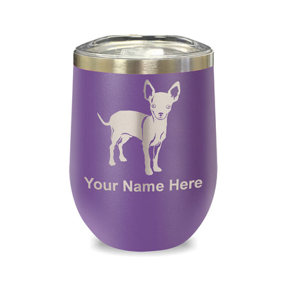 LaserGram Double Wall Stainless Steel Wine Glass, Chihuahua Dog, Personalized Engraving Included