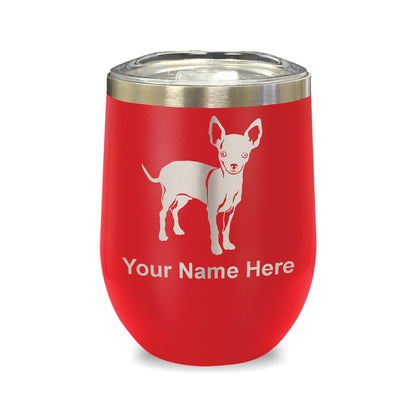 LaserGram Double Wall Stainless Steel Wine Glass, Chihuahua Dog, Personalized Engraving Included