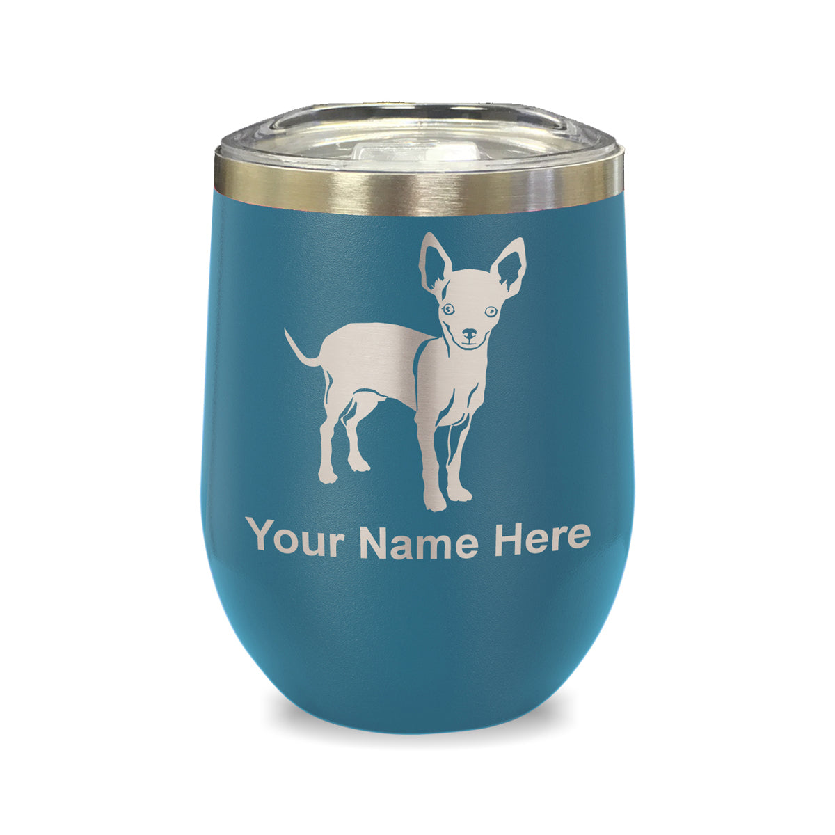 LaserGram Double Wall Stainless Steel Wine Glass, Chihuahua Dog, Personalized Engraving Included