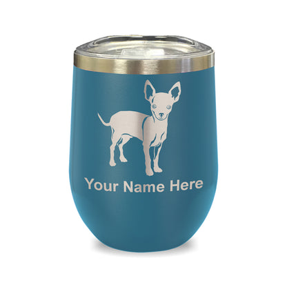 LaserGram Double Wall Stainless Steel Wine Glass, Chihuahua Dog, Personalized Engraving Included