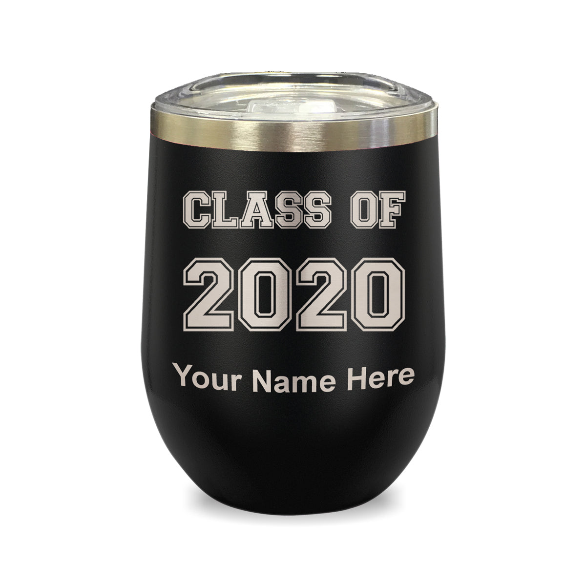 LaserGram Double Wall Stainless Steel Wine Glass, Class of 2020, 2021, 2022, 2023, 2024, 2025, Personalized Engraving Included
