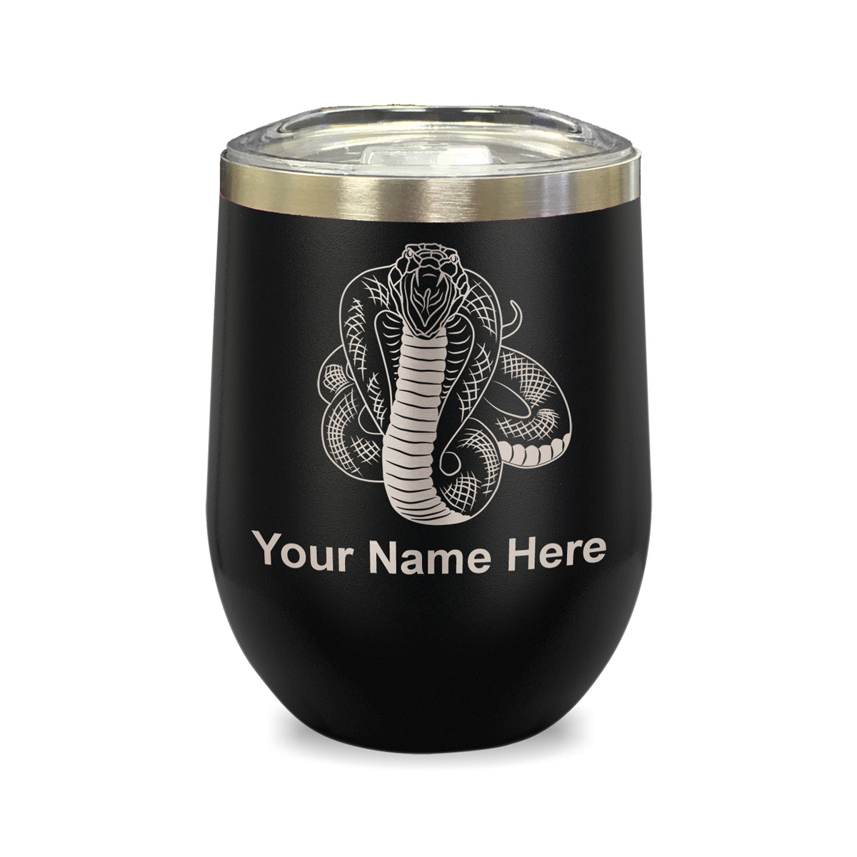 LaserGram Double Wall Stainless Steel Wine Glass, Cobra Snake, Personalized Engraving Included