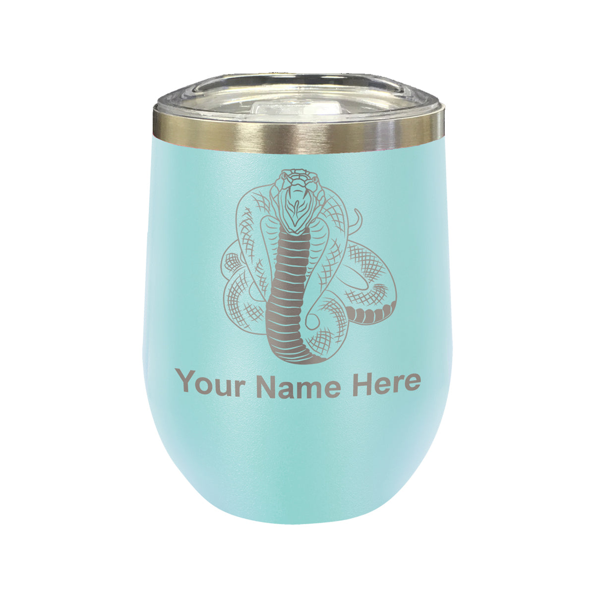 LaserGram Double Wall Stainless Steel Wine Glass, Cobra Snake, Personalized Engraving Included