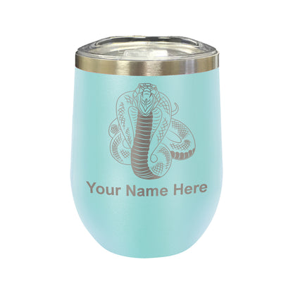 LaserGram Double Wall Stainless Steel Wine Glass, Cobra Snake, Personalized Engraving Included