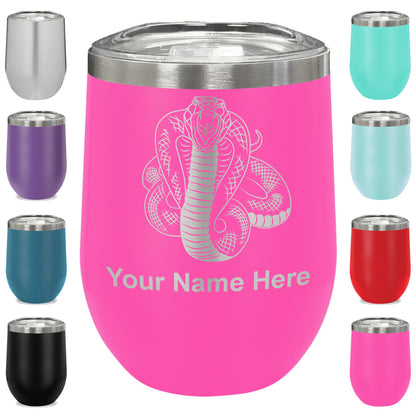 LaserGram Double Wall Stainless Steel Wine Glass, Cobra Snake, Personalized Engraving Included
