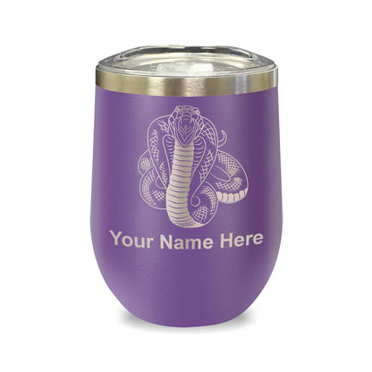 LaserGram Double Wall Stainless Steel Wine Glass, Cobra Snake, Personalized Engraving Included