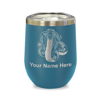 LaserGram Double Wall Stainless Steel Wine Glass, Cobra Snake, Personalized Engraving Included