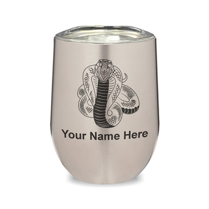 LaserGram Double Wall Stainless Steel Wine Glass, Cobra Snake, Personalized Engraving Included