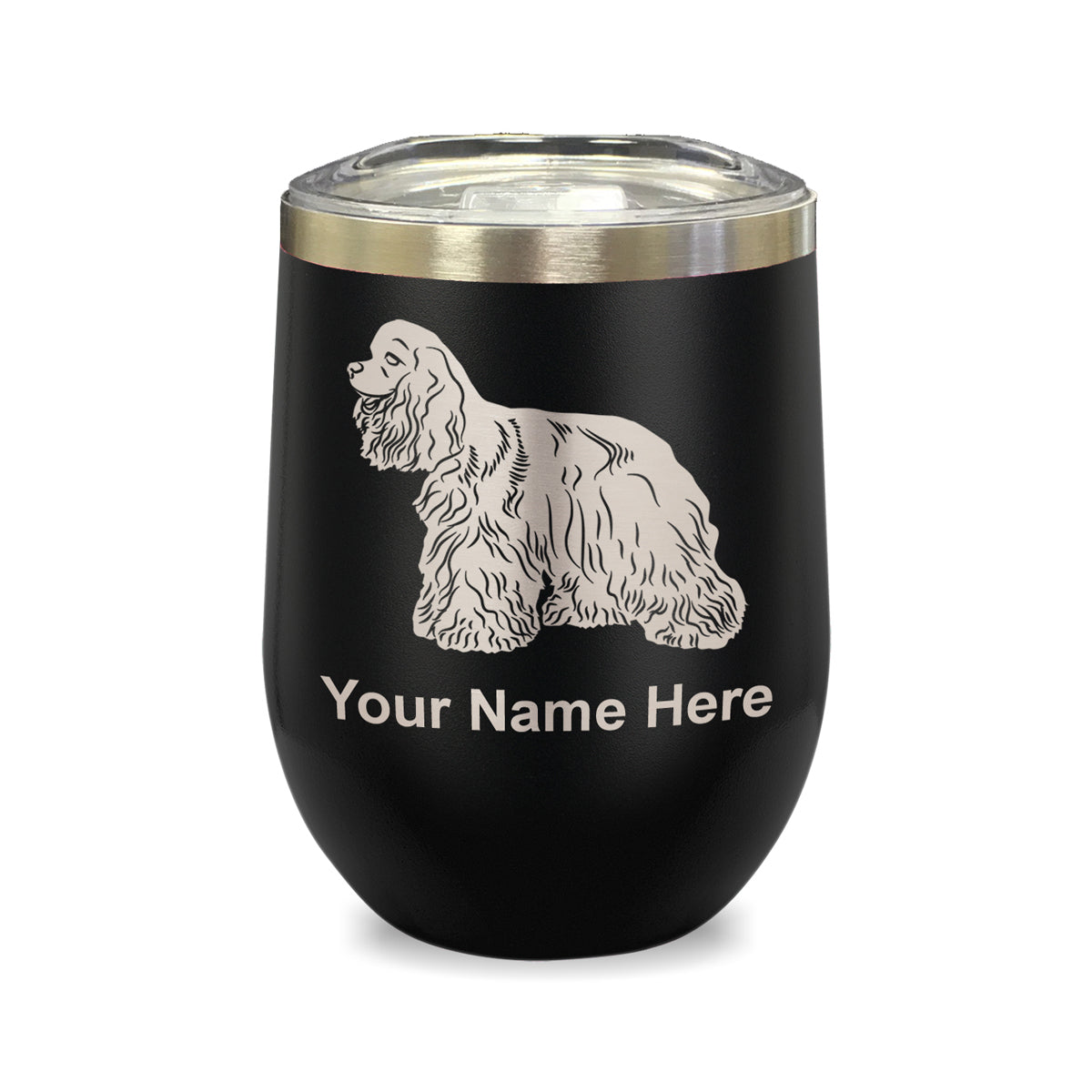 LaserGram Double Wall Stainless Steel Wine Glass, Cocker Spaniel Dog, Personalized Engraving Included