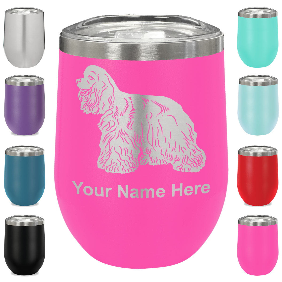 LaserGram Double Wall Stainless Steel Wine Glass, Cocker Spaniel Dog, Personalized Engraving Included