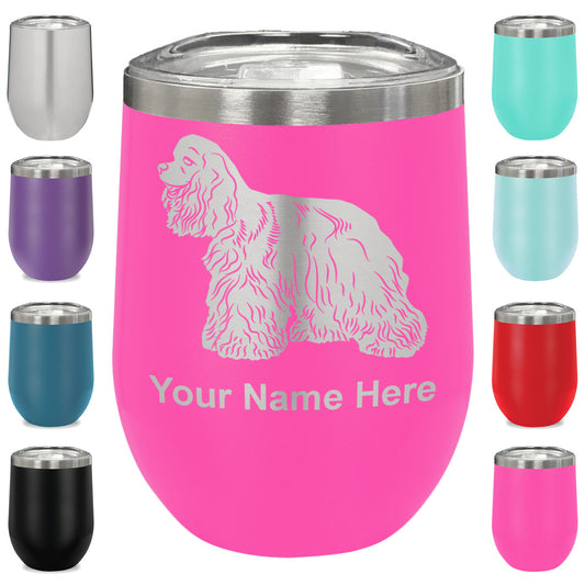 LaserGram Double Wall Stainless Steel Wine Glass, Cocker Spaniel Dog, Personalized Engraving Included