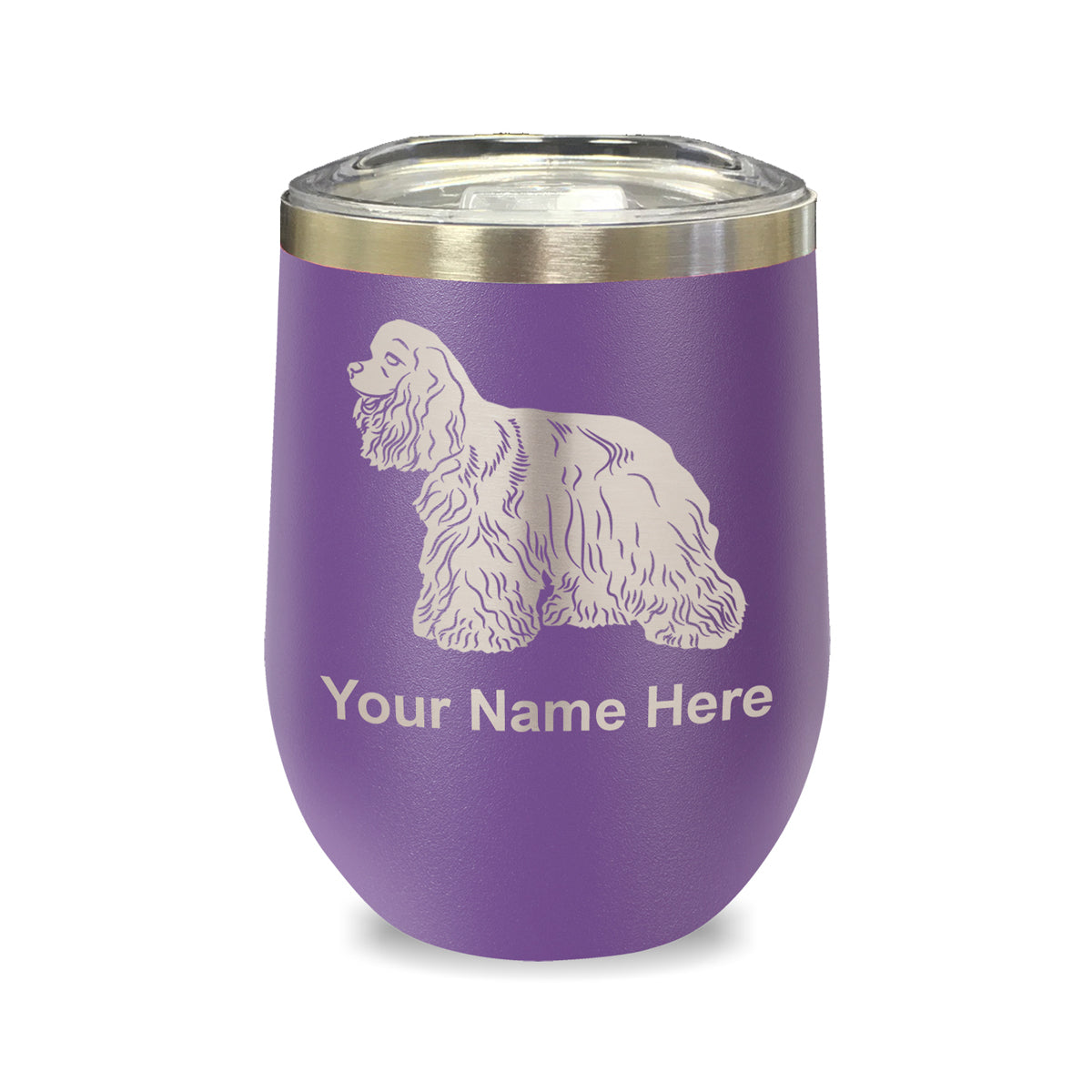 LaserGram Double Wall Stainless Steel Wine Glass, Cocker Spaniel Dog, Personalized Engraving Included