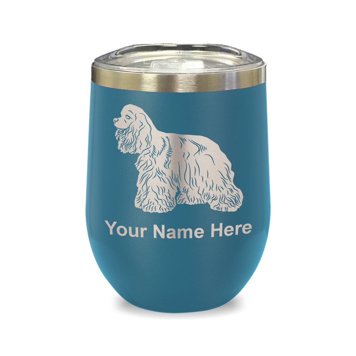 LaserGram Double Wall Stainless Steel Wine Glass, Cocker Spaniel Dog, Personalized Engraving Included