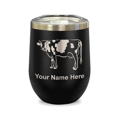 LaserGram Double Wall Stainless Steel Wine Glass, Cow, Personalized Engraving Included