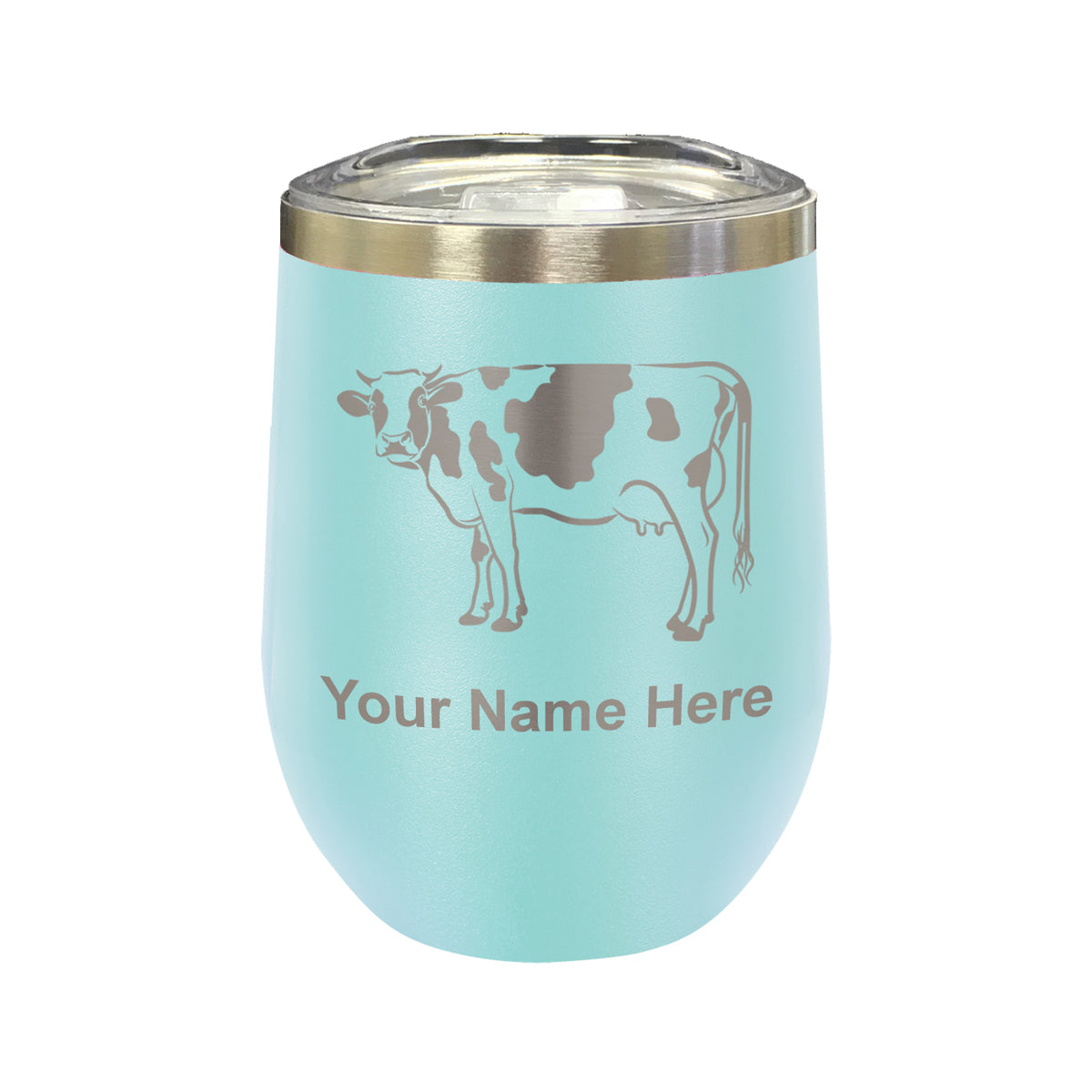 LaserGram Double Wall Stainless Steel Wine Glass, Cow, Personalized Engraving Included