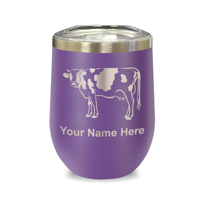 LaserGram Double Wall Stainless Steel Wine Glass, Cow, Personalized Engraving Included