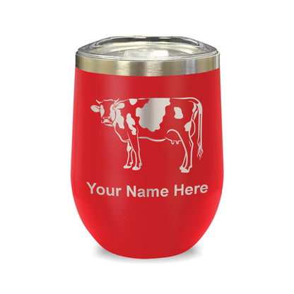 LaserGram Double Wall Stainless Steel Wine Glass, Cow, Personalized Engraving Included