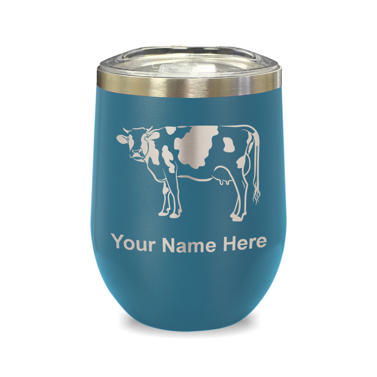 LaserGram Double Wall Stainless Steel Wine Glass, Cow, Personalized Engraving Included